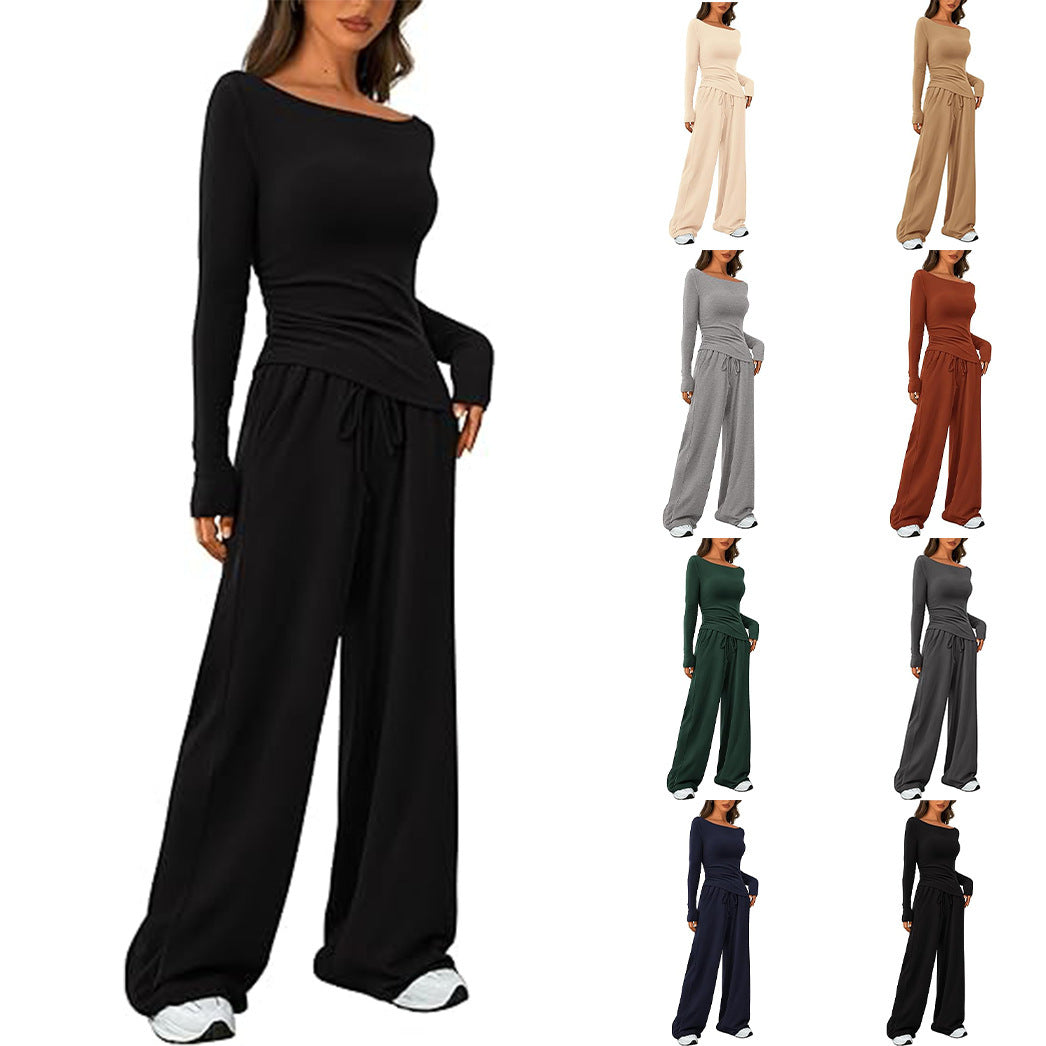 2024 Amazon Autumn Explosions Casual suit Asymmetric Long Sleeve T-shirt Wide Leg Pants Casual Sportswear