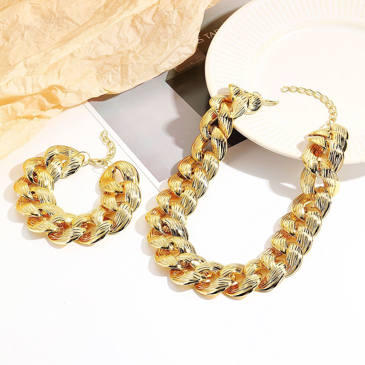 Cross-border New Necklace Hip-hop Amazon European and American Explosions CCB Bracelet Necklace Combination suit Hip-hop Necklace