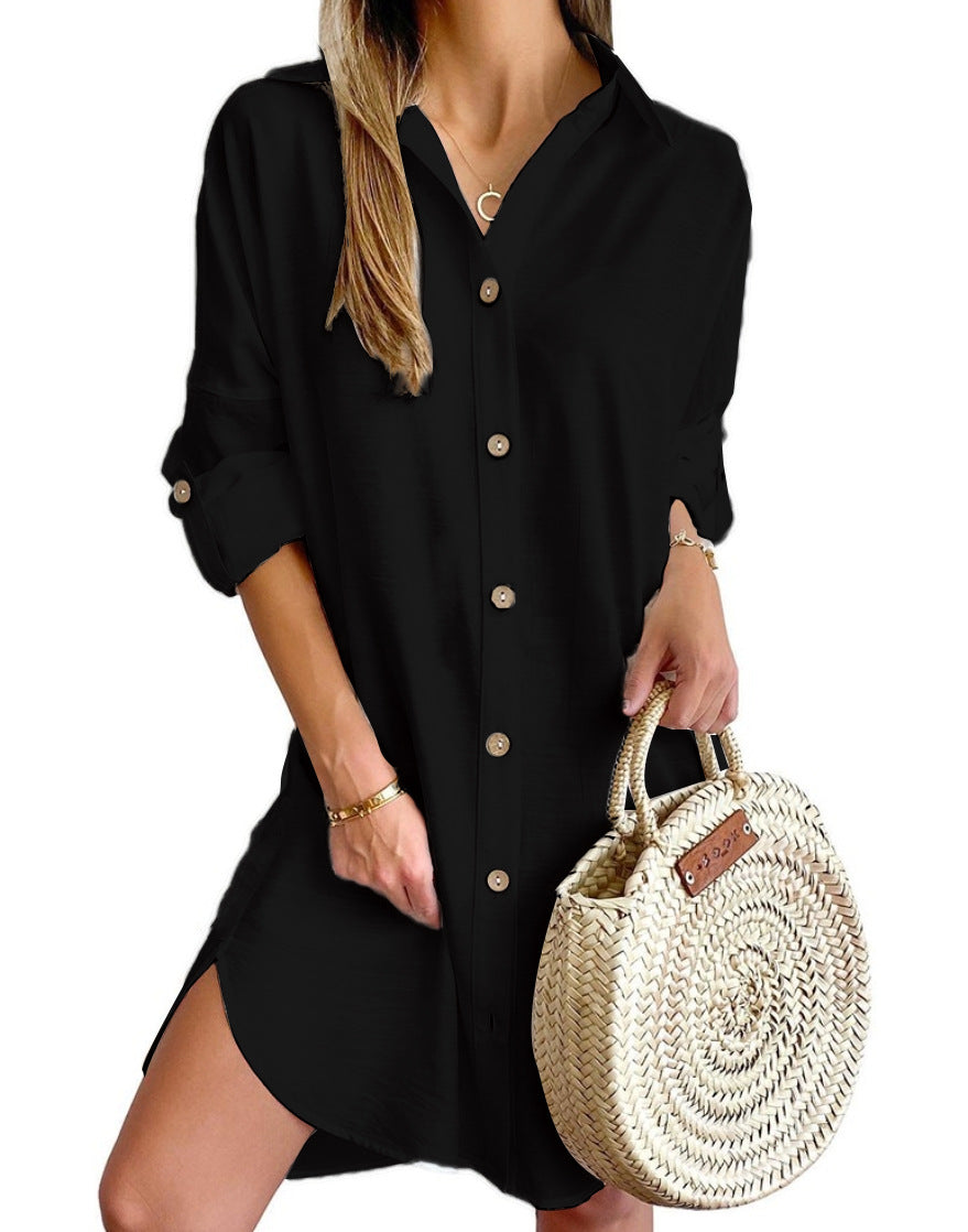 Cross-border 2024 independent station AliExpress explosions autumn casual long sleeve lapel button shirt dress women's clothing
