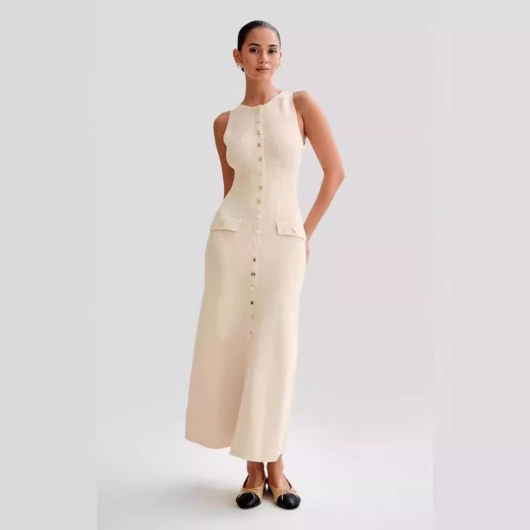 2026 Summer New Sleeveless Round Neck Slim Knitted Dress