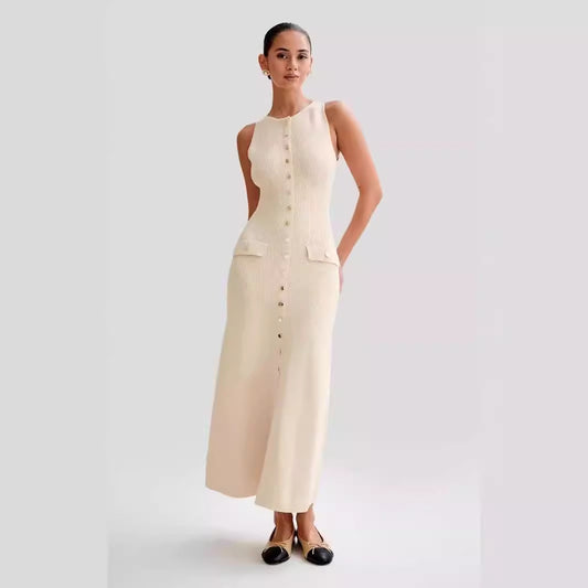 2026 Summer New Sleeveless Round Neck Slim Knitted Dress