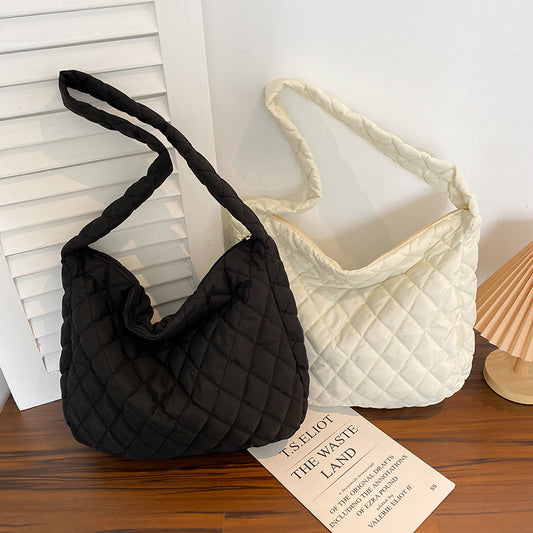 Down Jacket Bag Women's Bag 2025 New Simple Solid Color Tote Bag Autumn and Winter Diamond Large Capacity Casual Shoulder Bag