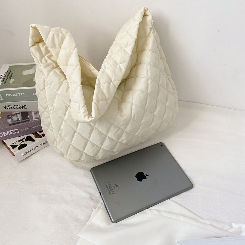 Down Jacket Bag Women's Bag 2025 New Simple Solid Color Tote Bag Autumn and Winter Diamond Large Capacity Casual Shoulder Bag
