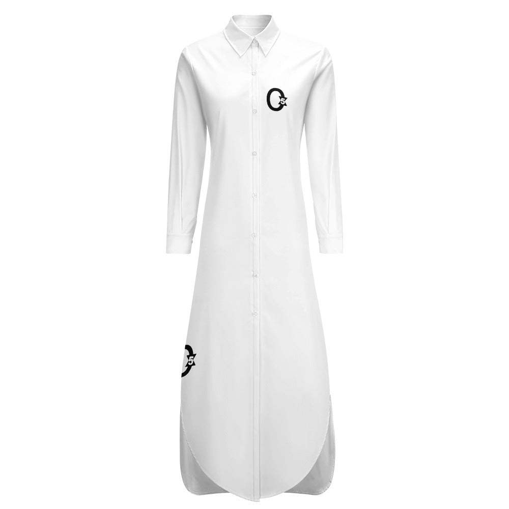 WHITE-QUEEN (Button Neck Long Sleeve Shirt Dress)
