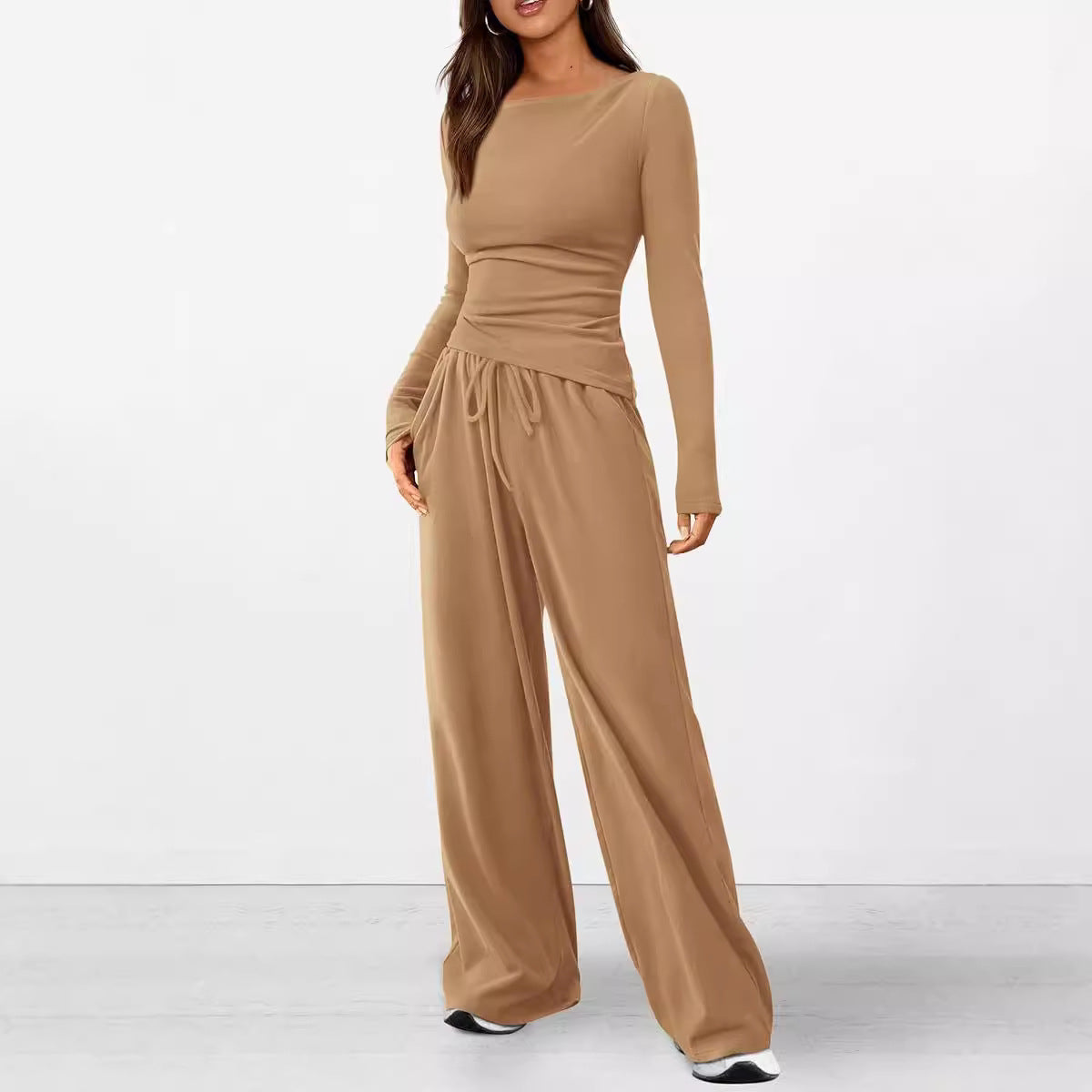2024 Amazon Autumn Explosions Casual suit Asymmetric Long Sleeve T-shirt Wide Leg Pants Casual Sportswear