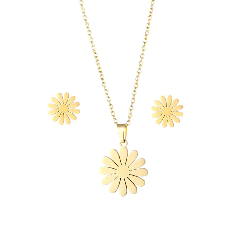 Cross-border new accessories golden daisy flower necklace European and American fashion stainless steel pendant clavicle chain women Wholesale