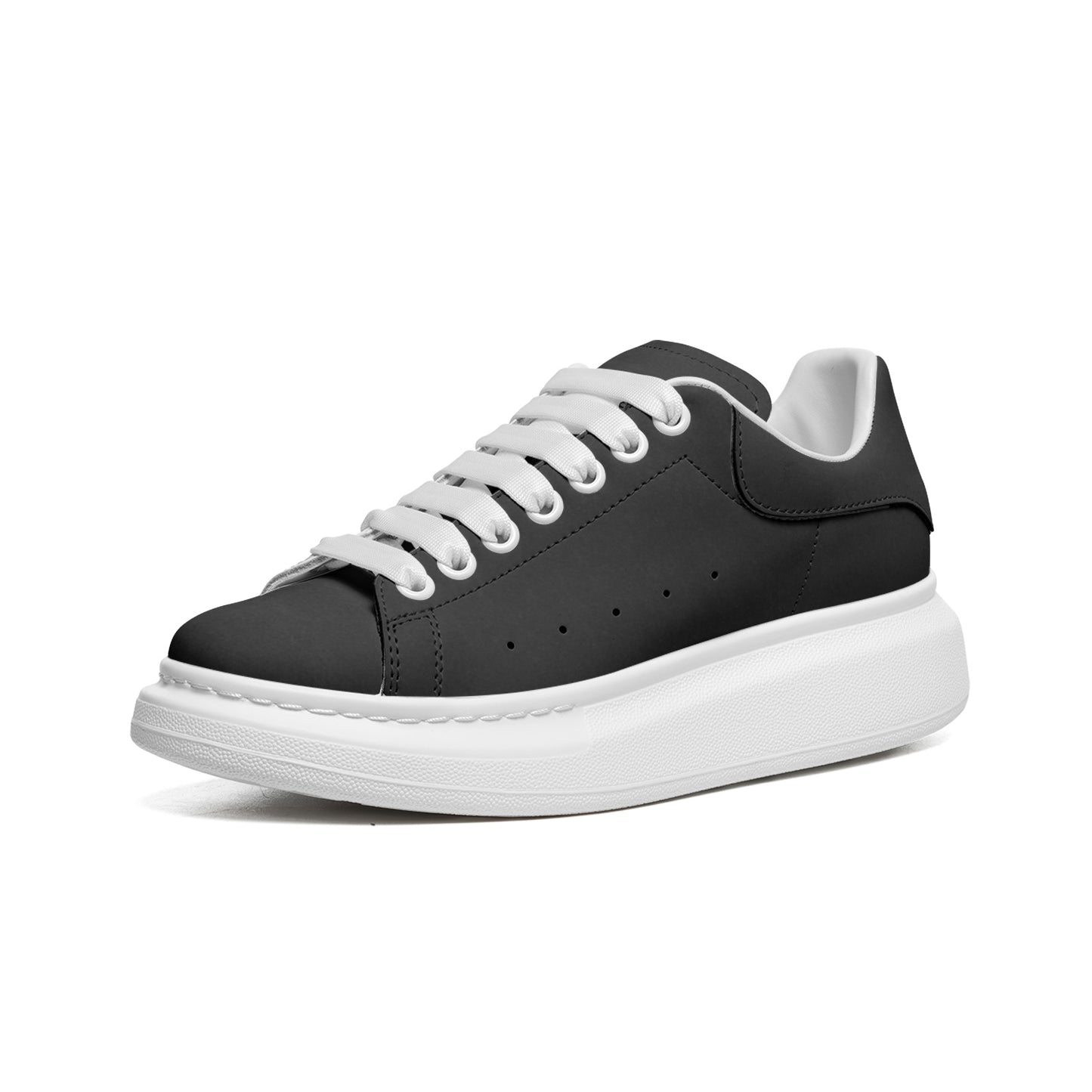 Unisex Non Slip Lace Up Faux Leather Sneakers OX5-BLACK