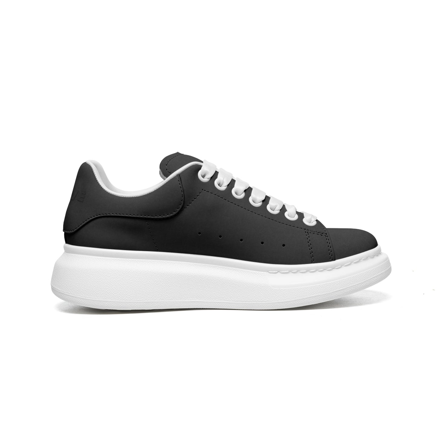 Unisex Non Slip Lace Up Faux Leather Sneakers OX5-BLACK