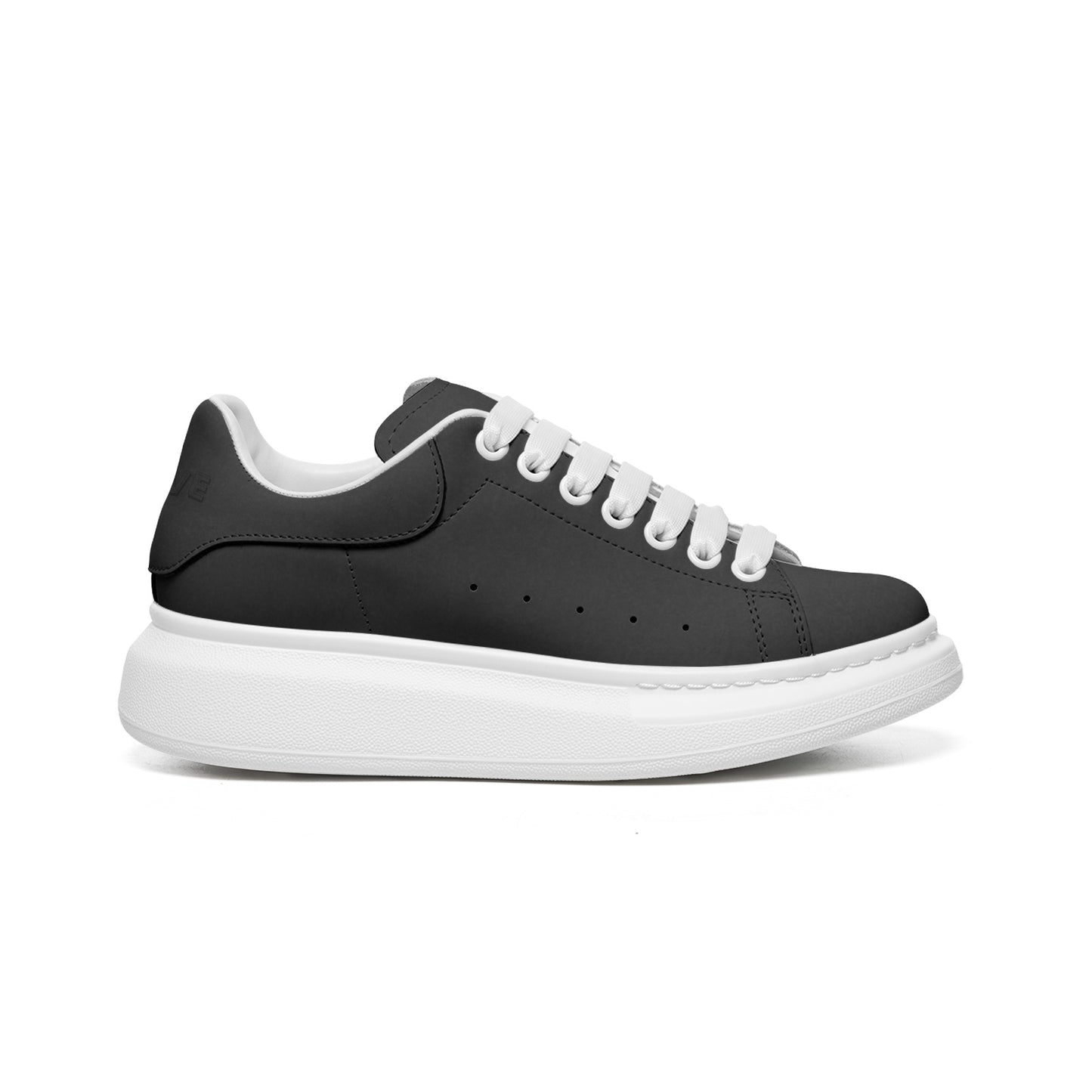 Unisex Non Slip Lace Up Faux Leather Sneakers OX5-BLACK