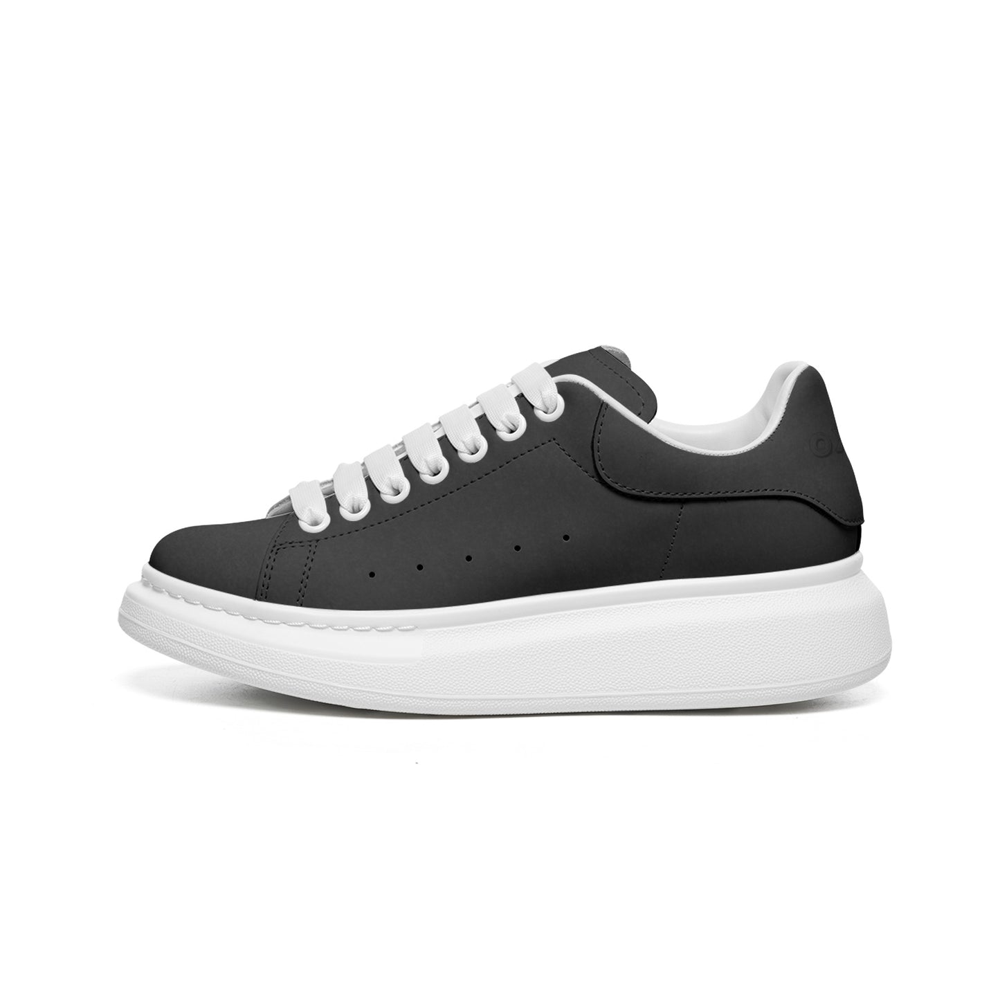 Unisex Non Slip Lace Up Faux Leather Sneakers OX5-BLACK