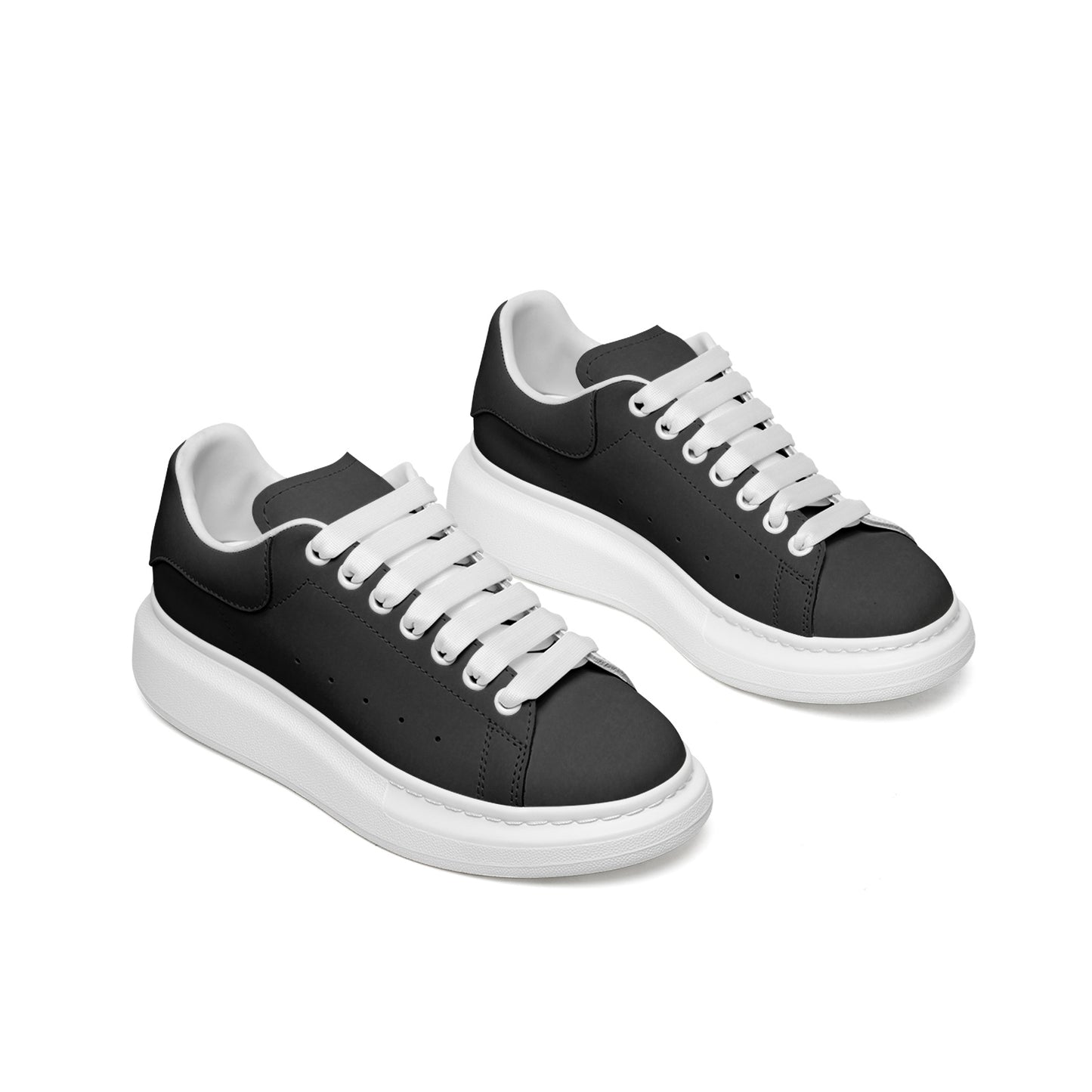 Unisex Non Slip Lace Up Faux Leather Sneakers OX5-BLACK