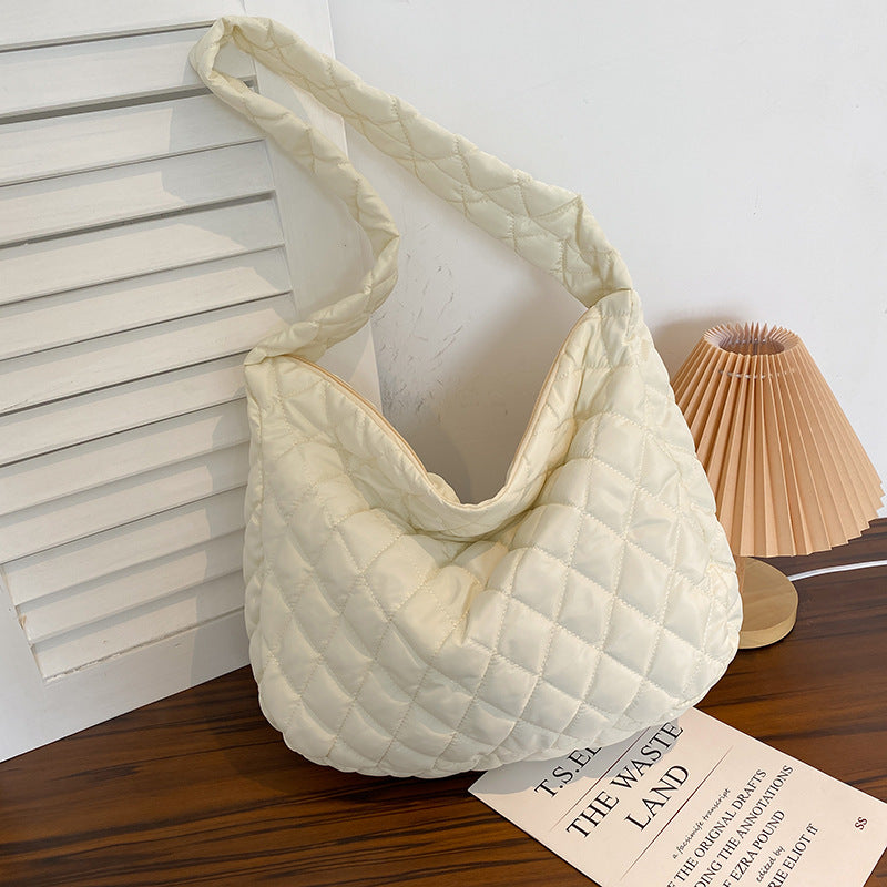 Down Jacket Bag Women's Bag 2025 New Simple Solid Color Tote Bag Autumn and Winter Diamond Large Capacity Casual Shoulder Bag