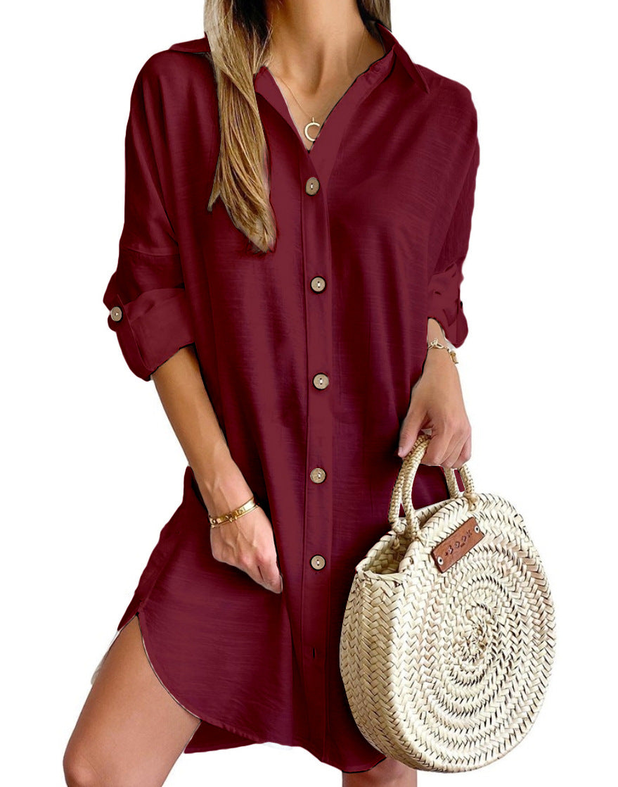 Cross-border 2024 independent station AliExpress explosions autumn casual long sleeve lapel button shirt dress women's clothing