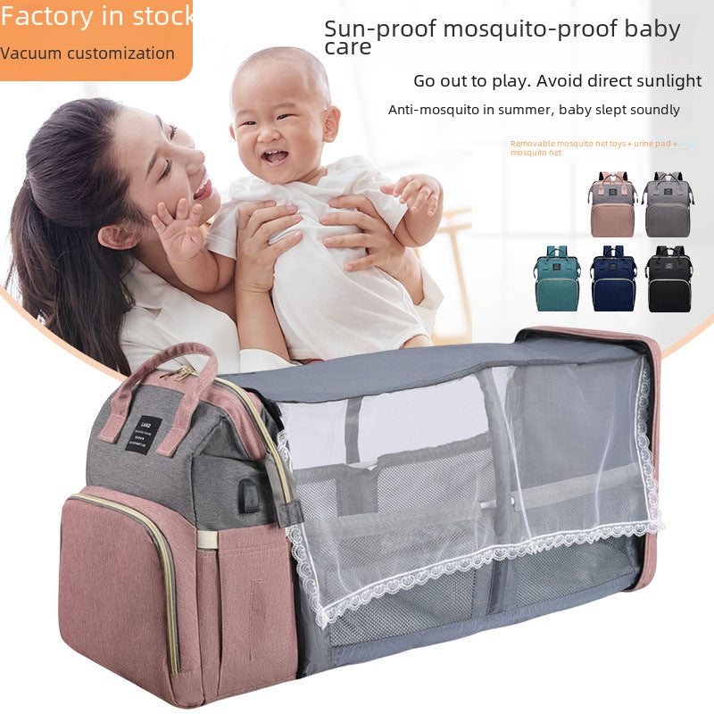 Multi-functional folding baby crib travel milk bottle large-capacity dry-wet separation mother and baby bag