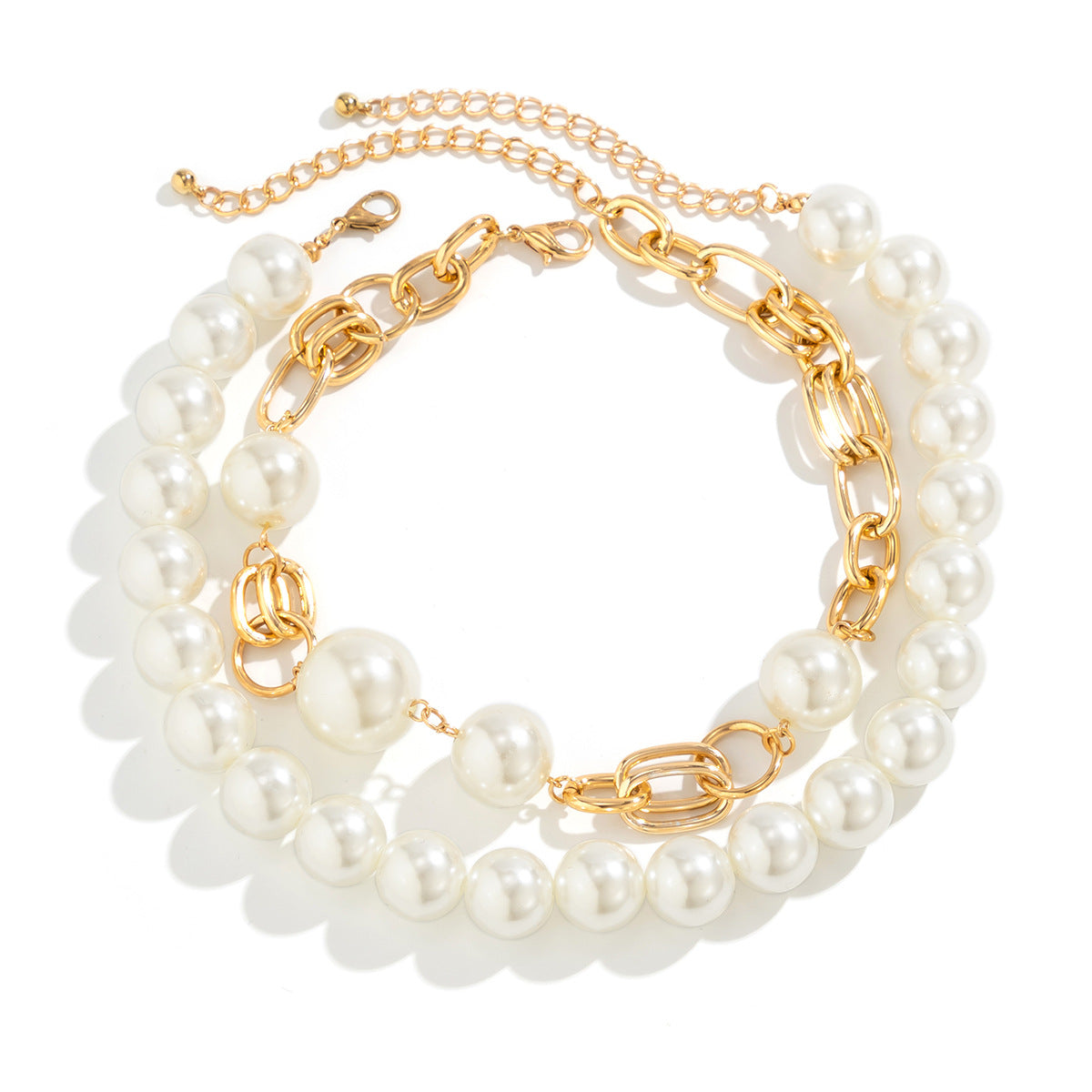 European and American Cross-border Jewelry Creative Punk Style Round Bead Double Layer Overlapping Necklace necklace Exaggerated Metal Chain
