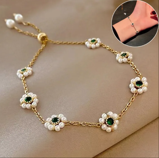 French style Titanium Steel Bracelet Imitation Pearl with Versatile Emerald Accents